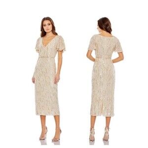 Mac Duggal Oyster Sequin Midi Sheath Dress Size 4 NWT